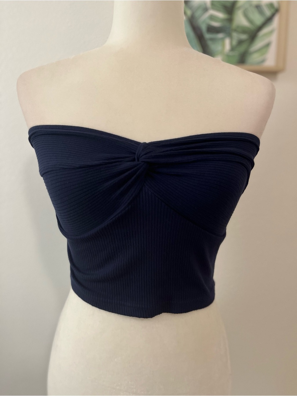 Shein Twist Front Ribbed Knit Tube Top Blue Cropped
